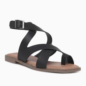 New in Box Square Toe Ankle Strap Black Sandals Sz 7